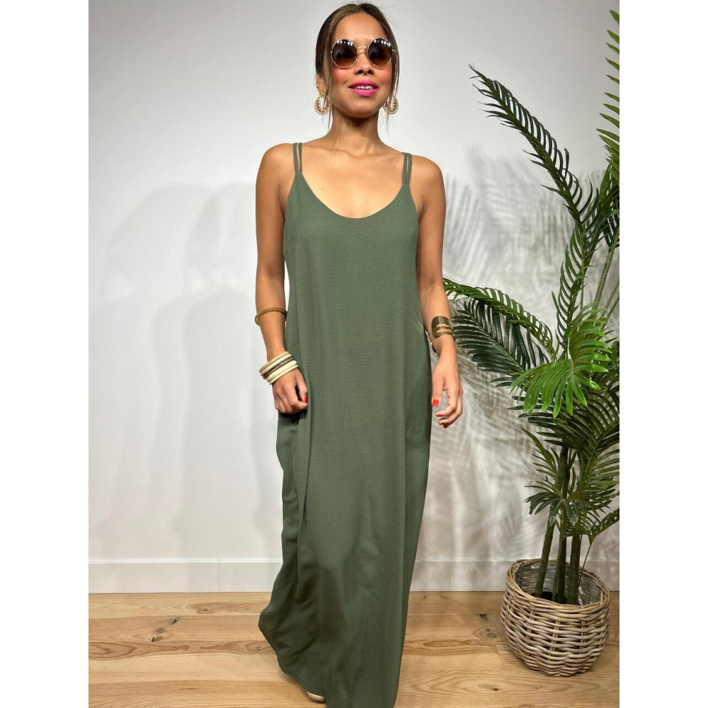 Vestido Tirantes Espalda Cruzada RIMBA Verde Militar HEVE Vestido Tirantes Espalda Cruzada RIMBA Verde Militar HEVE