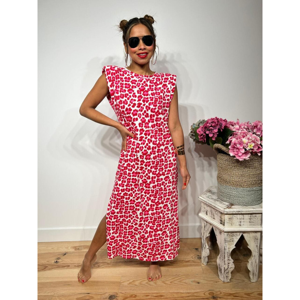 Vestido Print Hombreras WAMBA Burdeos HEVE Vestido Print Hombreras WAMBA Burdeos HEVE