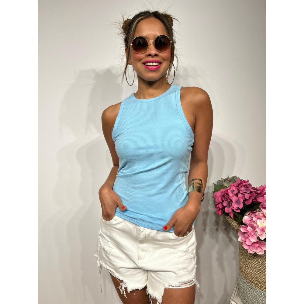 Camiseta Básica Canalé MELBRICK Azul HEVE Camiseta Básica Canalé MELBRICK Azul HEVE
