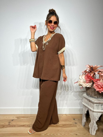 Conjunto Oversize Blusa y Pantalón HEADLINER Marrón HEVE