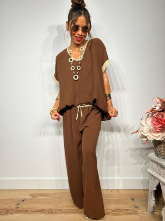 Conjunto Oversize Blusa y Pantalón HEADLINER Marrón HEVE