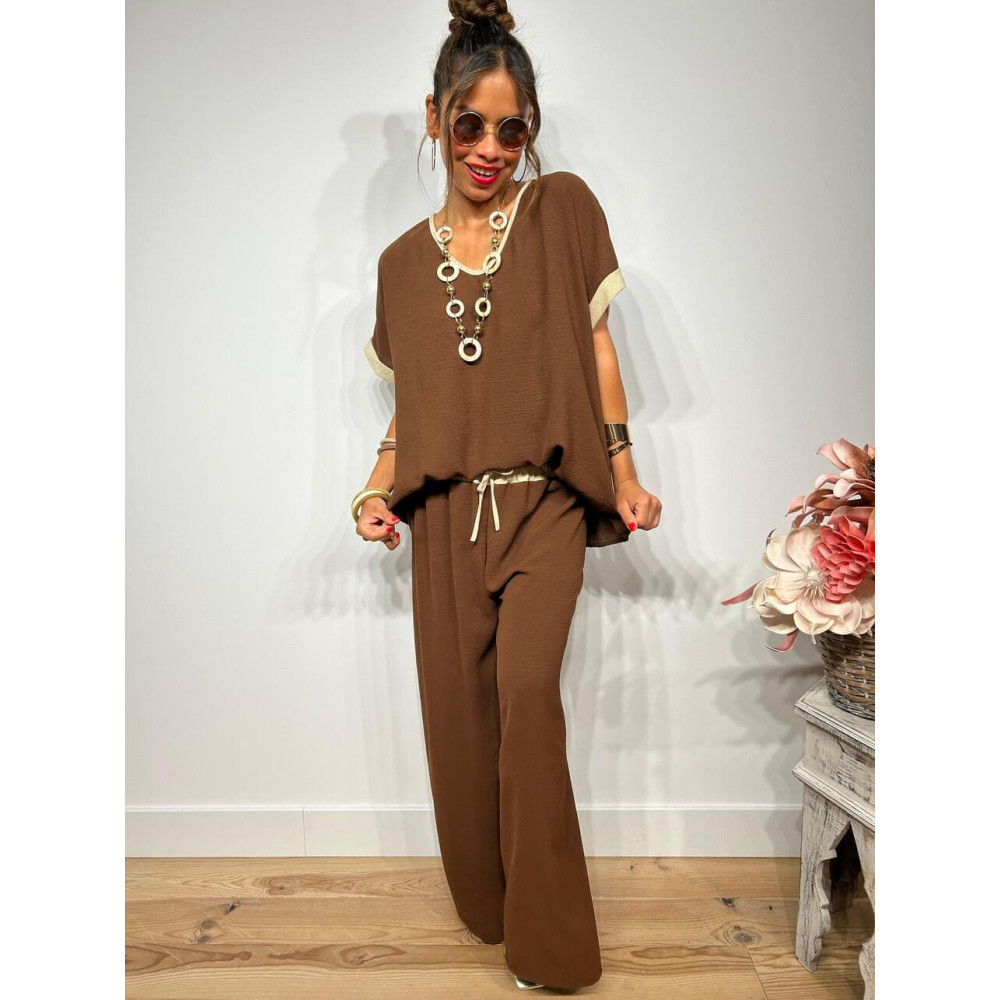 Conjunto Oversize Blusa y Pantalón HEADLINER Marrón HEVE