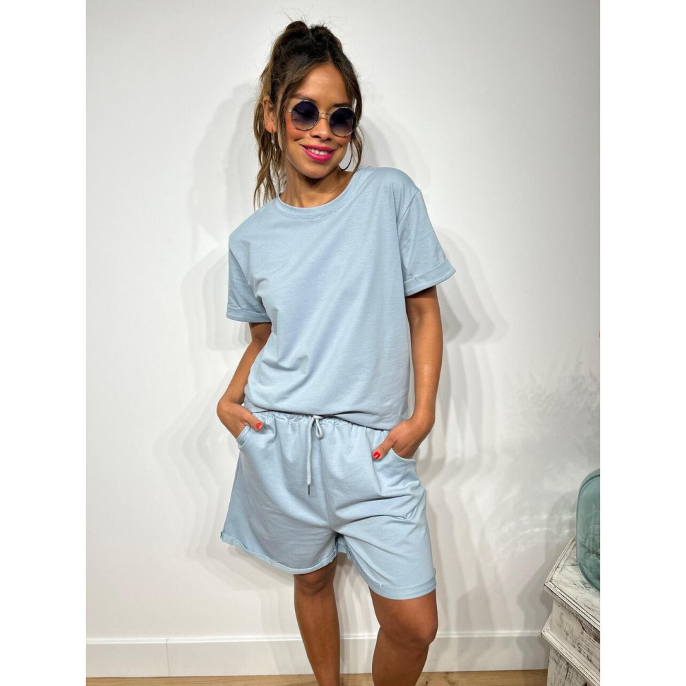 Conjunto Sporty Camiseta y Short INSIDEN Celeste HEVE Conjunto Sporty Camiseta y Short INSIDEN Celeste HEVE