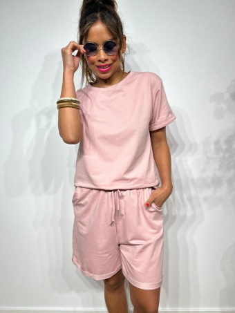 Conjunto Sporty Camiseta y Short INSIDEN Rosa HEVE