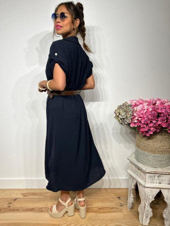 Vestido Camisero con Cinturón SIDGER Marino HEVE