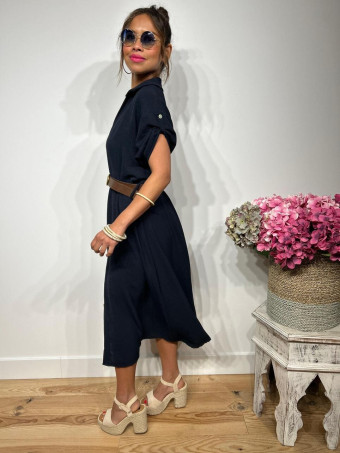 Vestido Camisero con Cinturón SIDGER Marino HEVE