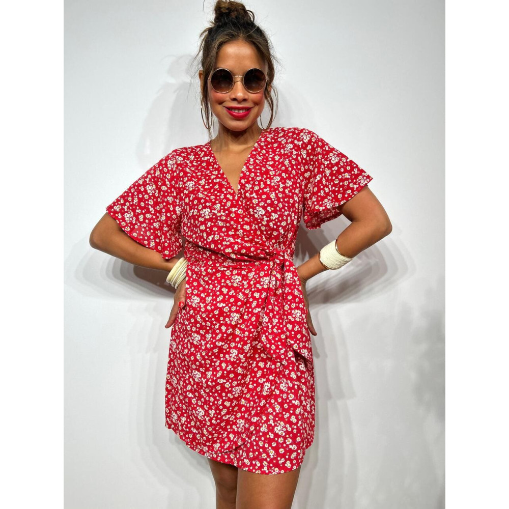 Vestido Cruzado Estampado Floral SERELLA Rojo HEVE
