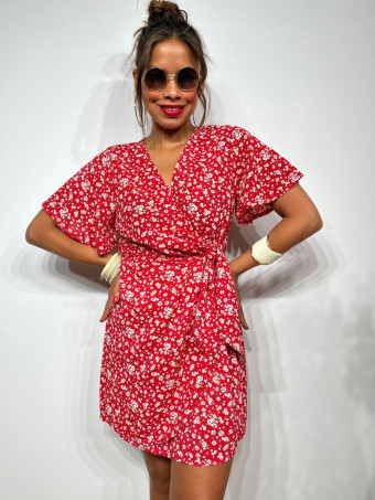 Vestido Cruzado Estampado Floral SERELLA Rojo HEVE