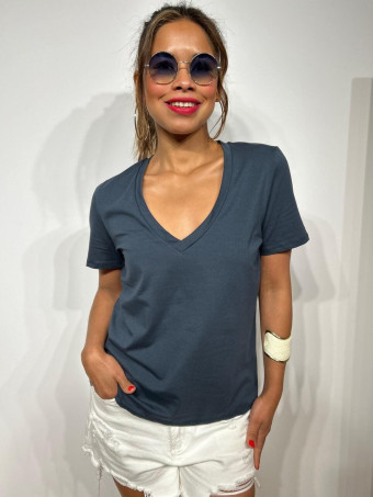 Camiseta Básica Escote Pico RILLAND Azul HEVE