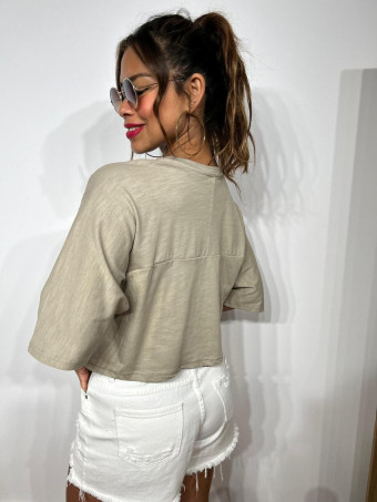 Camiseta Cropped Algodón TIGHTEEN Taupe heve