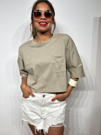 Camiseta Cropped Algodón TIGHTEEN Taupe heve