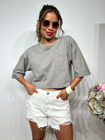 Camiseta Cropped Algodón TIGHTEEN Gris heve
