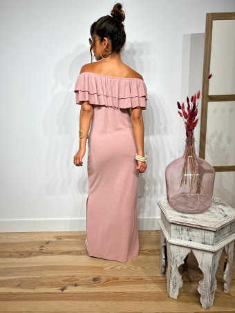 Vestido Escote Barco Volantes KATTERO Rosa HEVE