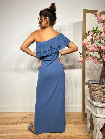 Vestido Escote Barco Volantes KATTERO Azul HEVE