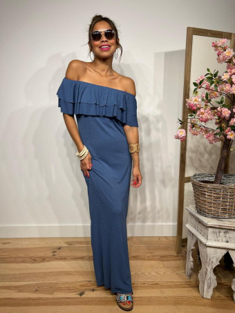 Vestido Escote Barco Volantes KATTERO Azul HEVE