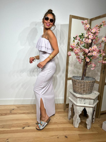 Vestido Escote Barco Volantes KATTERO Lila HEVE