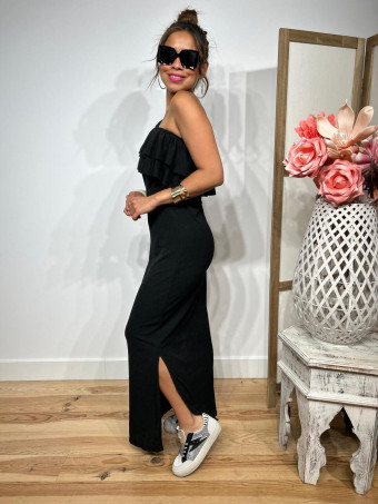 Vestido Escote Barco Volantes KATTERO Negro HEVE