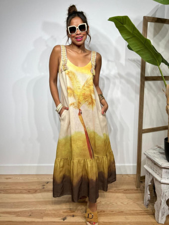 Vestido Efecto Lino Estampado Tropical BAYHOON HEVE
