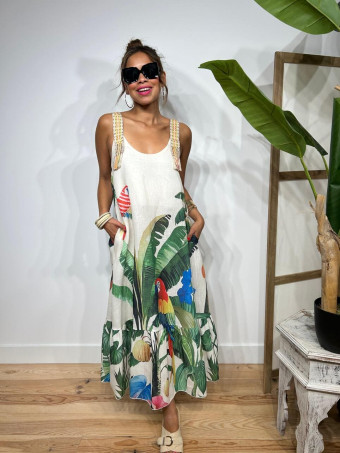 Vestido Efecto Lino Estampado Tropical JUHAIRA HEVE