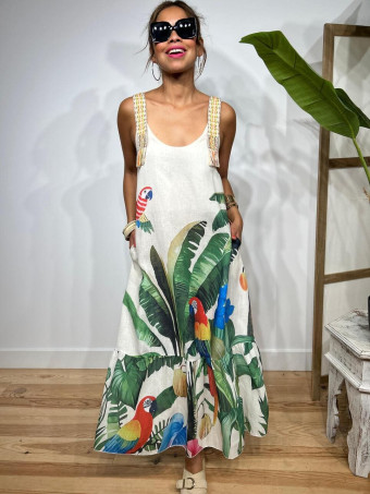 Vestido Efecto Lino Estampado Tropical JUHAIRA HEVE