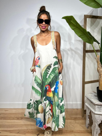 Vestido Efecto Lino Estampado Tropical JUHAIRA HEVE