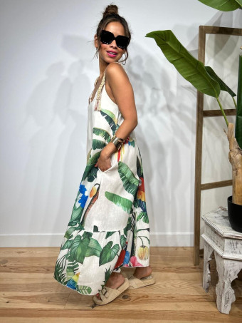 Vestido Efecto Lino Estampado Tropical JUHAIRA HEVE