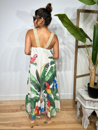 Vestido Efecto Lino Estampado Tropical JUHAIRA HEVE