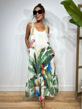Vestido Efecto Lino Estampado Tropical JUHAIRA HEVE