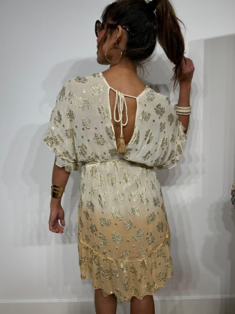 Vestido Vaporoso Boho Chic CHELOW Beige/Coral HEVE
