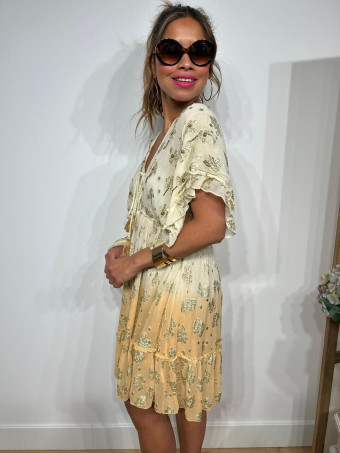 Vestido Vaporoso Boho Chic CHELOW Beige/Coral HEVE