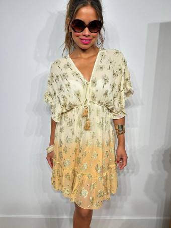 Vestido Vaporoso Boho Chic CHELOW Beige/Coral HEVE