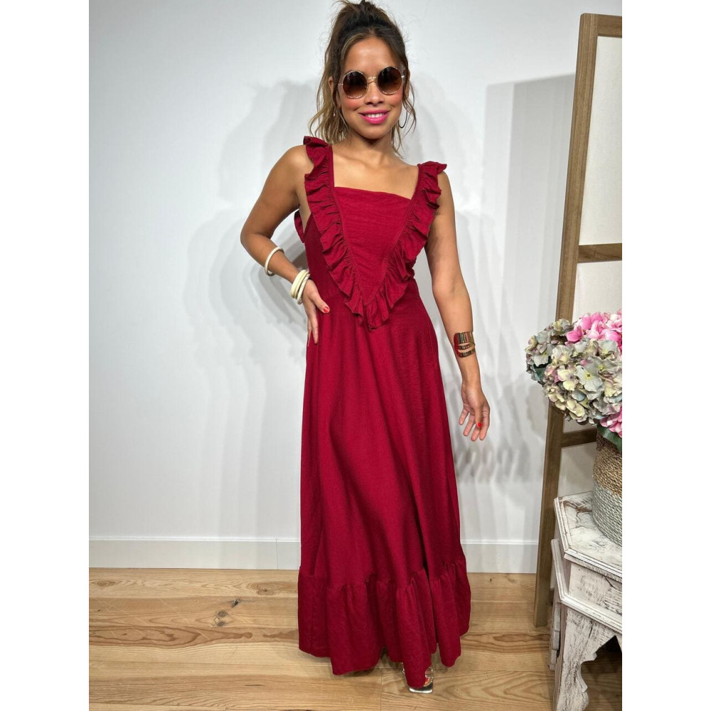 Vestido Largo Volantes KEMAYA Burdeos HEVE Vestido Largo Volantes KEMAYA Burdeos HEVE