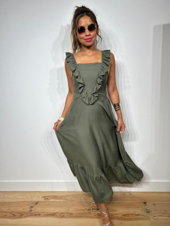 Vestido Largo Volantes KEMAYA Verde Militar HEVE