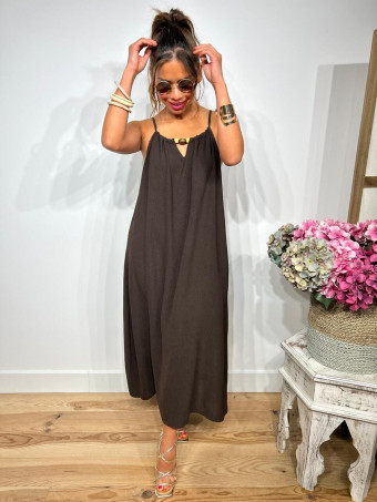 Vestido Abalorios Madera MERIAH Marrón HEVE