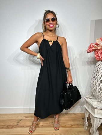 Vestido Abalorios Madera MERIAH Negro HEVE