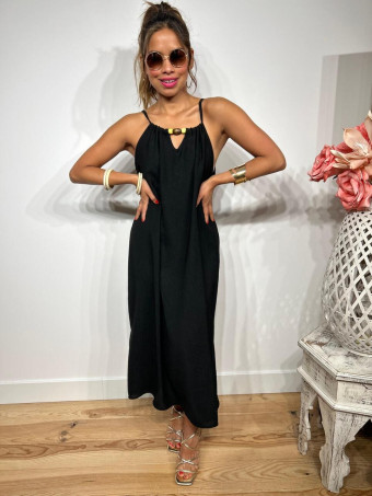 Vestido Abalorios Madera MERIAH Negro HEVE