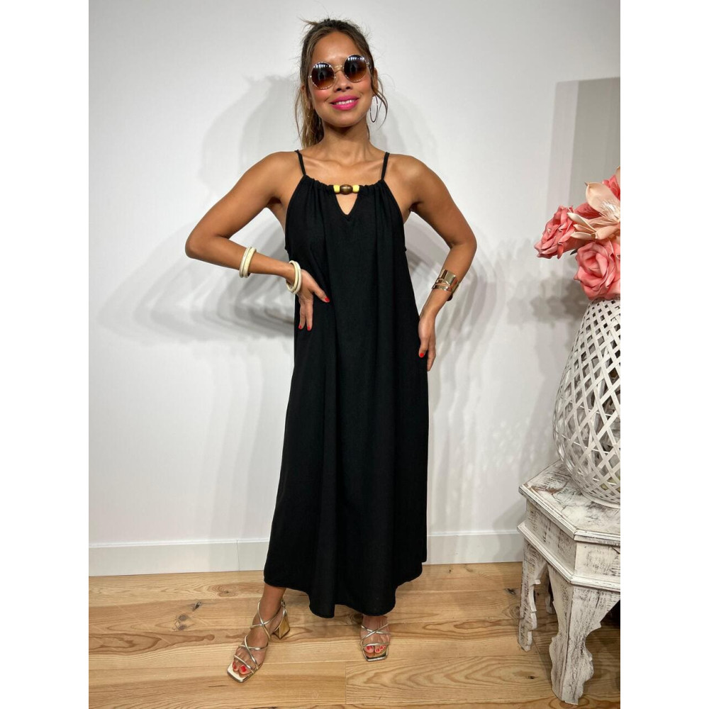 Vestido Abalorios Madera MERIAH Negro HEVE