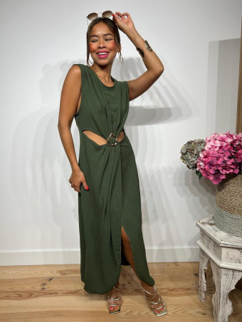 Vestido Cut Out Pieza Metálica KILLBIE Verde Militar HEVE
