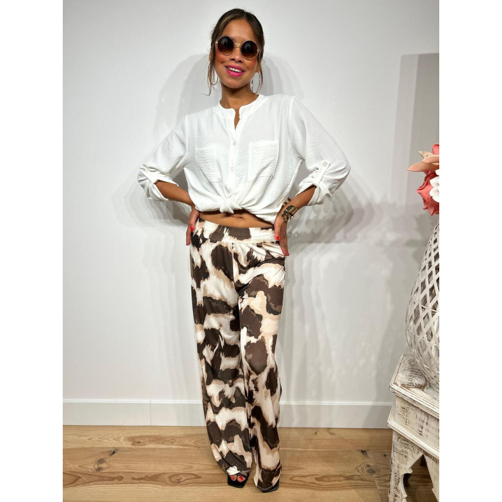 Pantalón Fluido Estampado ZENBOU Marrón HEVE Pantalón Fluido Estampado ZENBOU Marrón HEVE