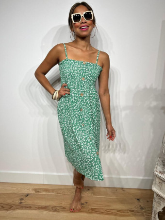 Vestido Estampado Flores AUGGIE Verde HEVE