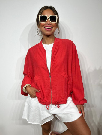 Chaqueta Bomber Efecto Lino ANOKHA Rojo HEVE