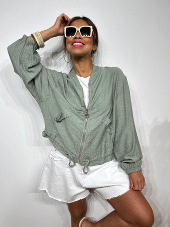 Chaqueta Bomber Efecto Lino ANOKHA Khaki HEVE