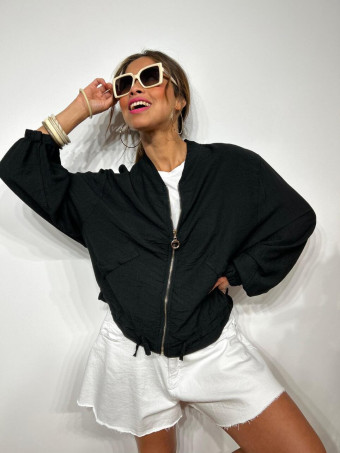 Chaqueta Bomber Efecto Lino ANOKHA Negro HEVE