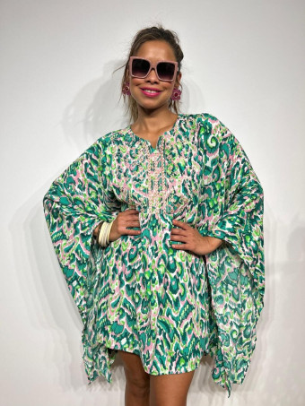 Vestido Caftán Estampado HELOZAT Verde HEVE