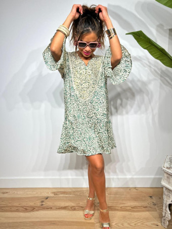 Vestido Volantes Estampado MOARILLA Verde HEVE