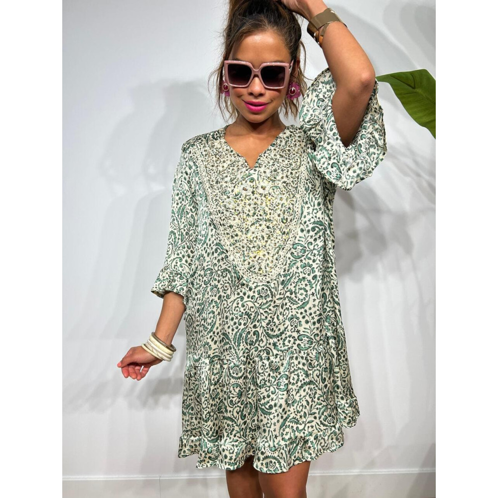 Vestido Volantes Estampado MOARILLA Verde HEVE