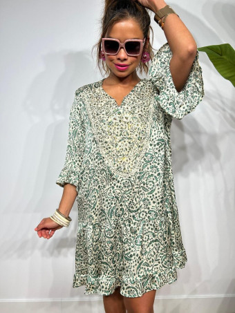 Vestido Volantes Estampado MOARILLA Verde HEVE