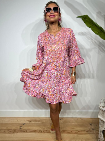 Vestido Volantes Estampado JANELA Malva HEVE