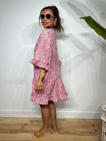 Vestido Volantes Estampado JANELA Malva HEVE