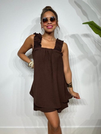 Conjunto Blusa Lazada y Bermuda SELENGE Marrón HEVE